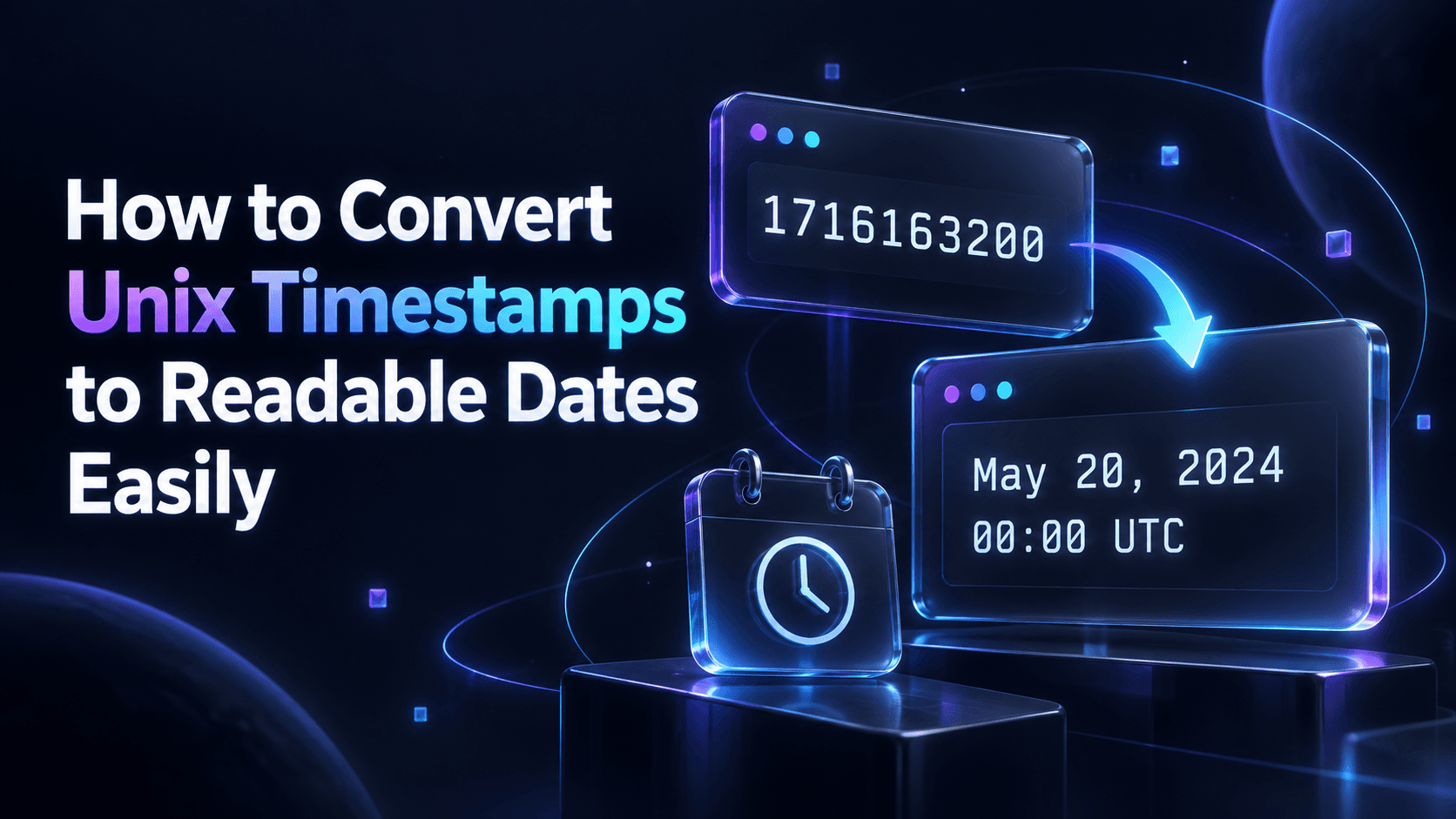 Unix timestamp converter interface showing epoch time and readable dates