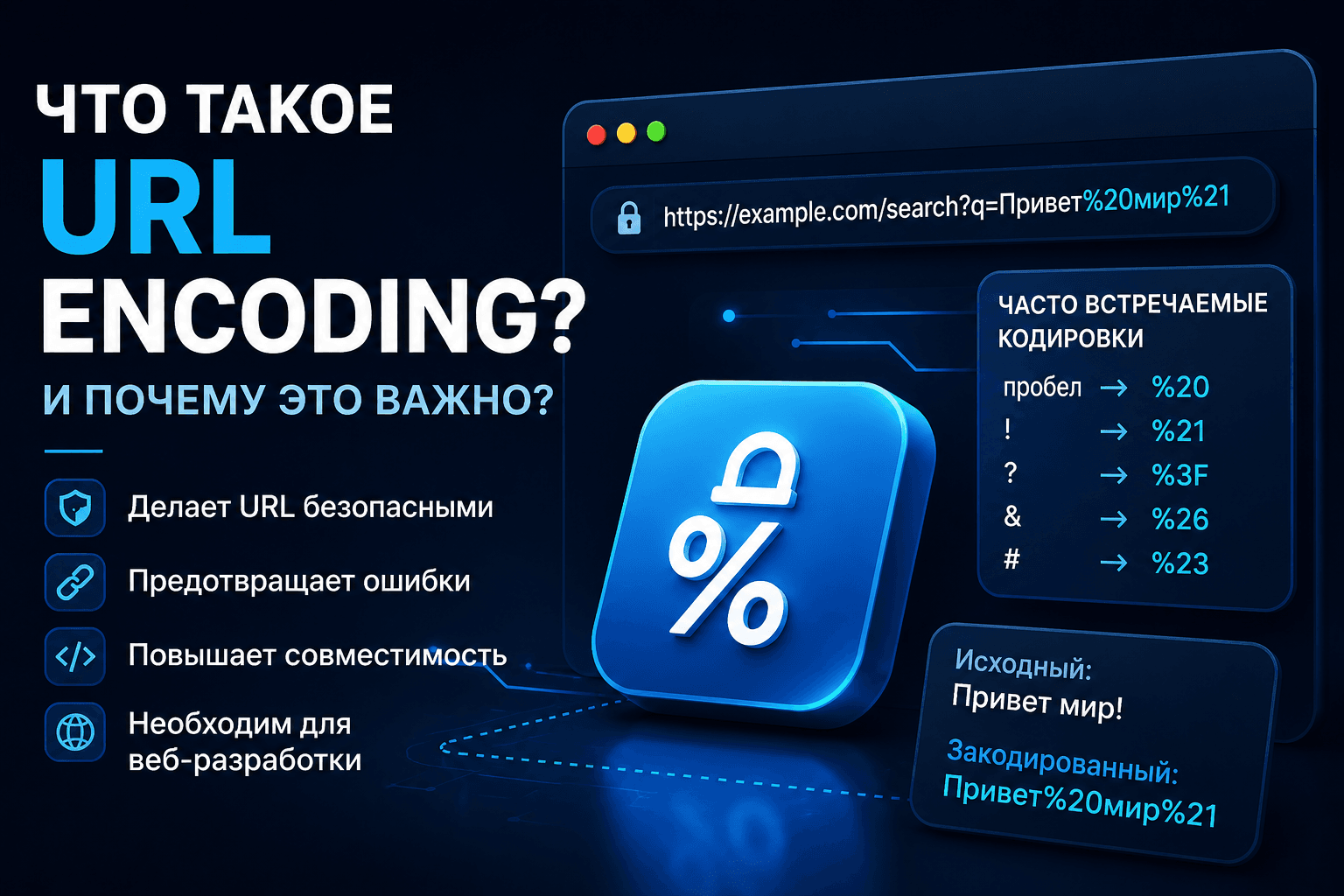 URL Encoder с процентным кодированием символов и закодированными URL, используемыми в веб-разработке.