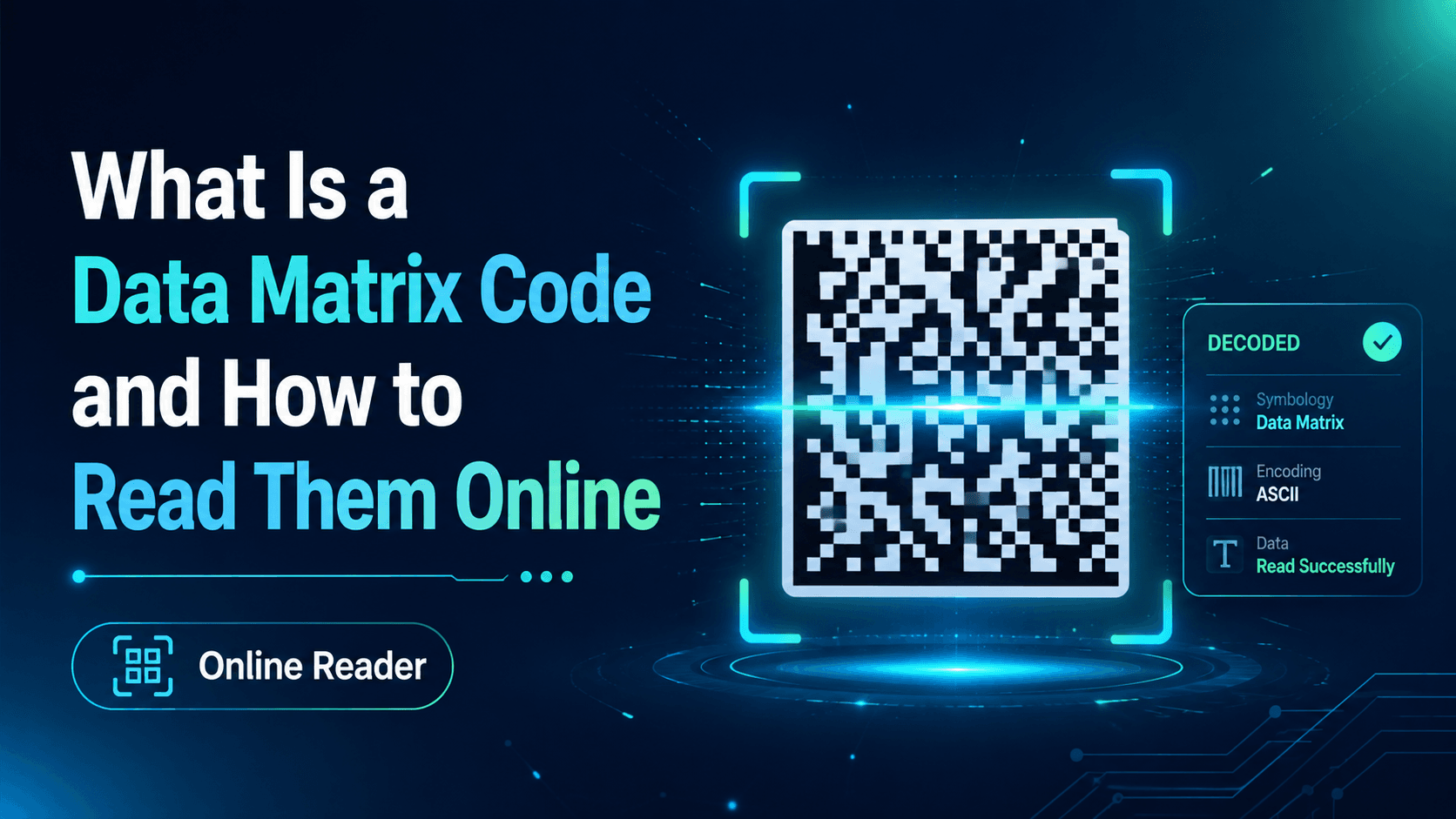 Capture d'écran de l'interface d'un lecteur Data Matrix scannant un code