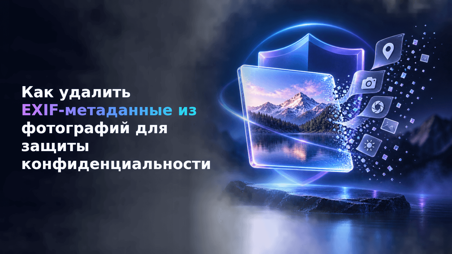 Человек проверяет и очищает метаданные фото на экране ноутбука