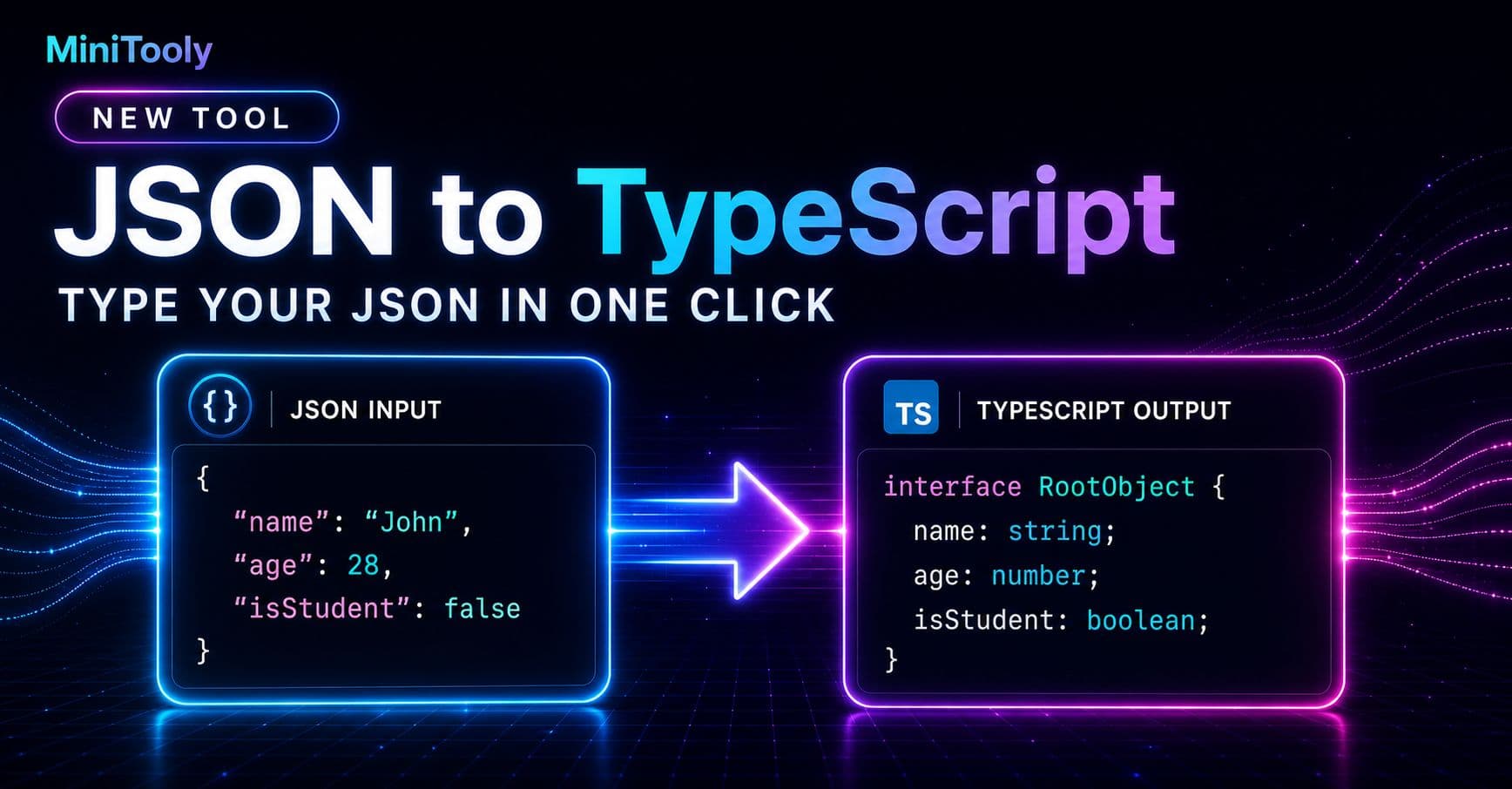 Una estación de trabajo de desarrollador que muestra una carga útil JSON convertida en código TypeScript limpio
